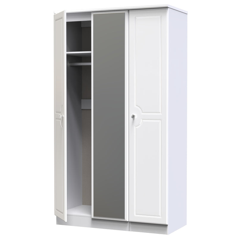 Lisbon  Ready Assembled Wardrobe with Triple Mirror - White Gloss & White