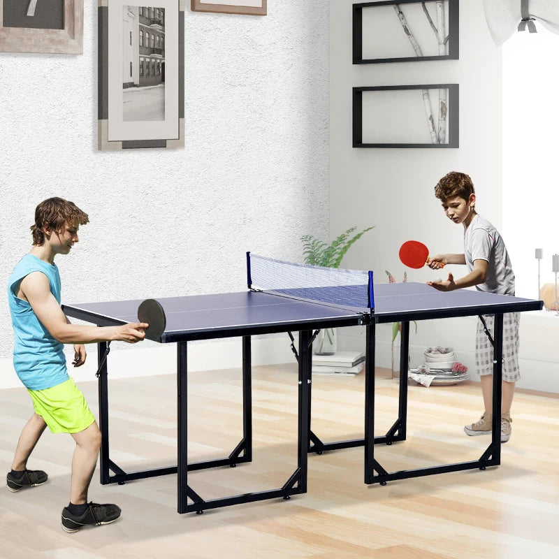 HOMCOM 6ft 182cm Mini Table Tennis Table Folding Ping Pong Table with - Blue