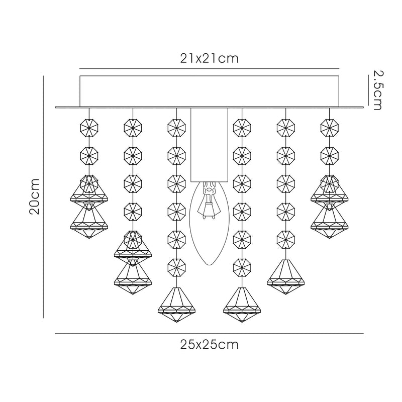 Acle Crystal Ceiling Light with 1 Light Antique Brass