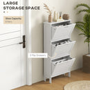 HOMCOM Narrow Shoe Storage Cabinet with 3 Flip Drawers, White