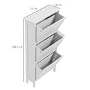 HOMCOM Narrow Shoe Storage Cabinet with 3 Flip Drawers, White