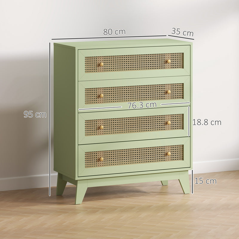 HOMCOM Chest of Drawers, 4 Drawer Unit Storage Organiser with Rattan Element