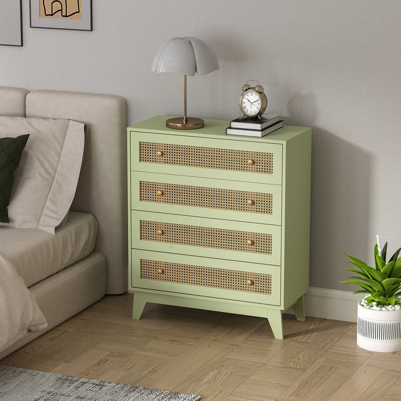 HOMCOM Chest of Drawers, 4 Drawer Unit Storage Organiser with Rattan Element