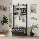 HOMCOM Industrial Hall Tree Coat Rack Stand with Shoe Cabinet
