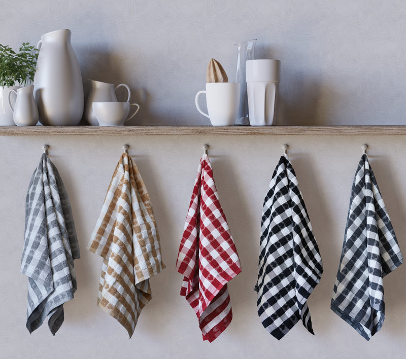 Hearts - Jumbo Heavy Weight Check Tea Towel with Heart Detail in Red