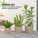 Outsunny Seagrass Plant Pots Flower Planters Bohemian Style Set of 3 Natural