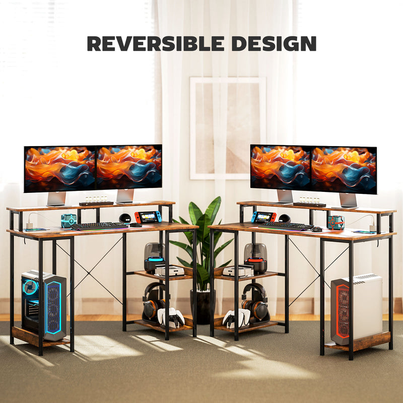 HOMCOM Computer Desk Reversible Home Office Desk with Storage