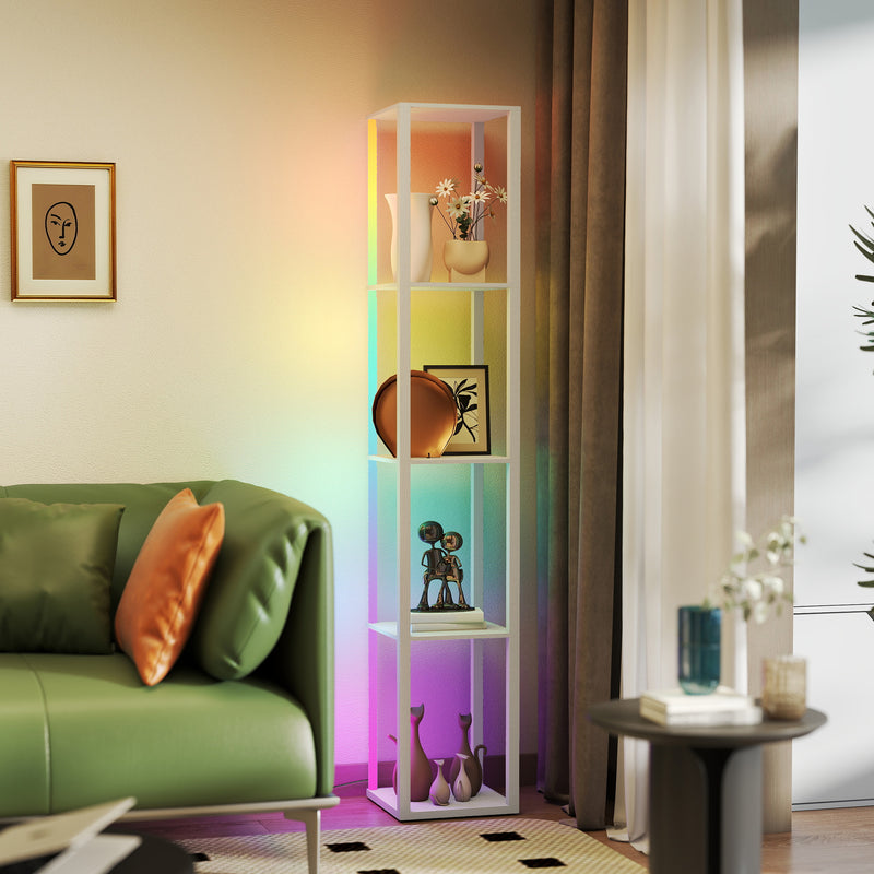 HOMCOM RGB LED Floor Lamp with Shelves and Remote Control for Bedroom