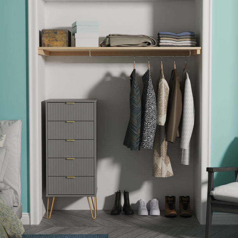 Breda Ready Assembled 5 Drawer Tallboy in Dusk Grey