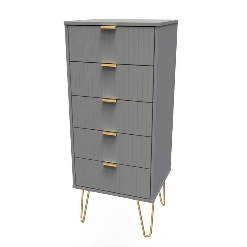 Breda Ready Assembled 5 Drawer Tallboy in Dusk Grey