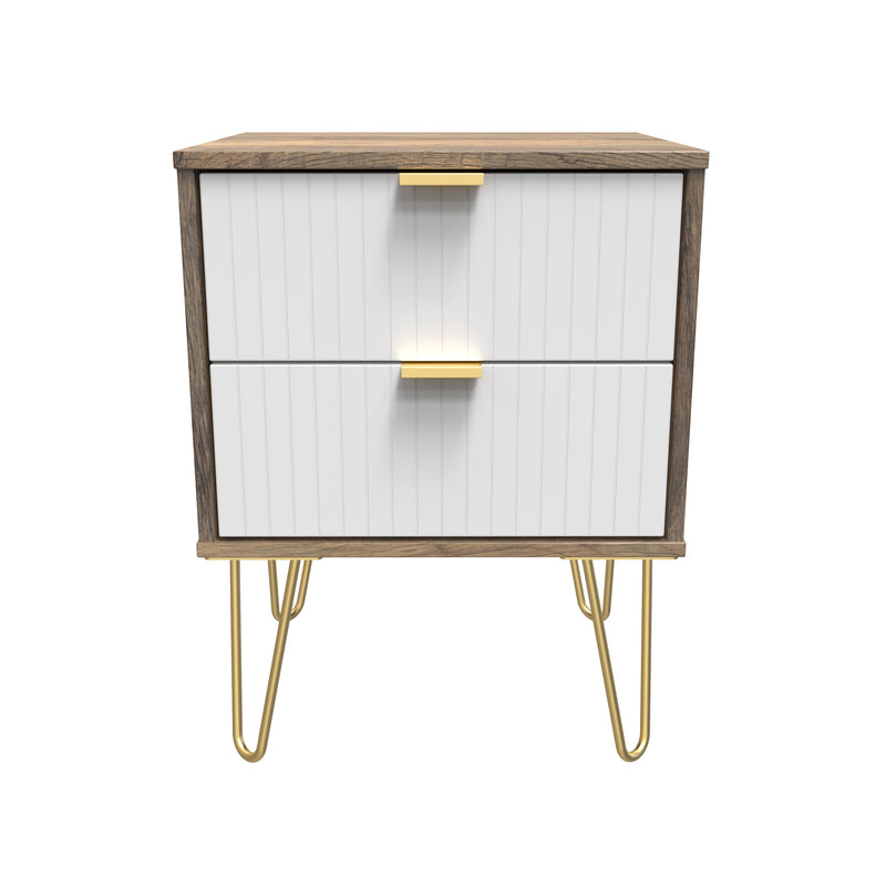 Breda Ready Assembled 2 Drawer Bedside Cabinet in White Matt & Vintage Oak