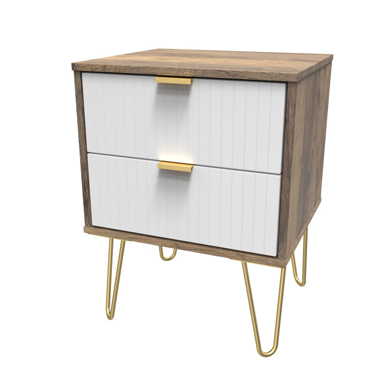 Breda Ready Assembled 2 Drawer Bedside Cabinet in White Matt & Vintage Oak