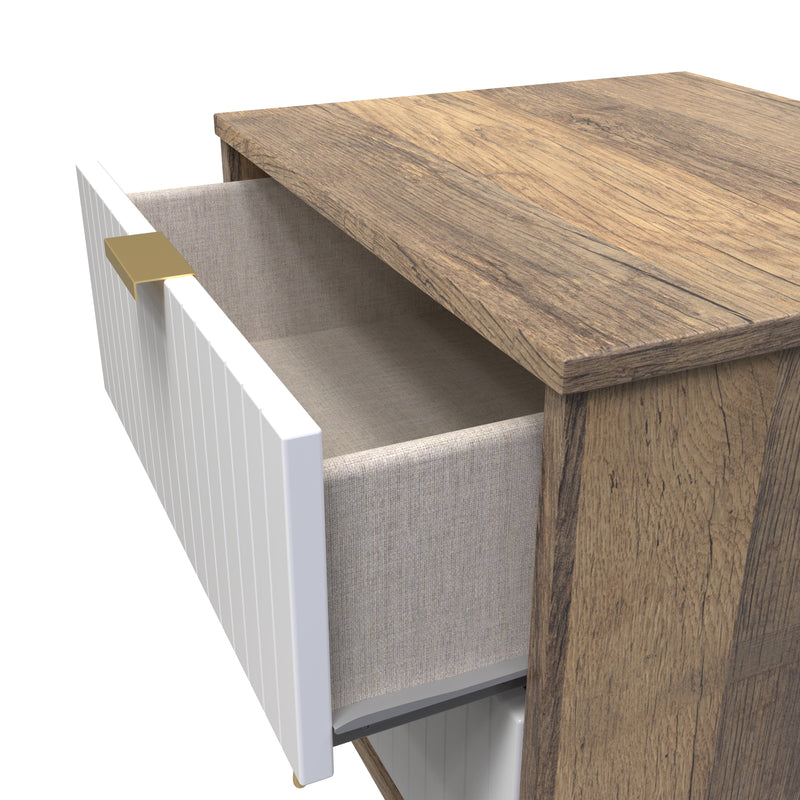 Breda Ready Assembled 2 Drawer Bedside Cabinet in White Matt & Vintage Oak