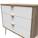 Breda Ready Assembled 3 Drawer Chest in White Matt & Vintage Oak