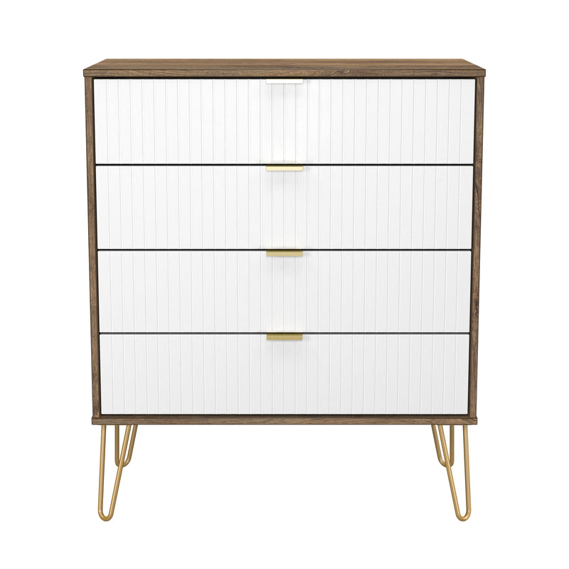 Breda Ready Assembled 4 Drawer Chest in White Matt & Vintage Oak