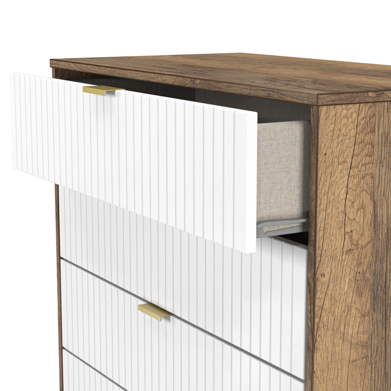 Breda Ready Assembled 4 Drawer Chest in White Matt & Vintage Oak
