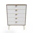 Breda Ready Assembled 5 Drawer Chest in White Matt & Vintage Oak