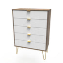 Breda Ready Assembled 5 Drawer Chest in White Matt & Vintage Oak