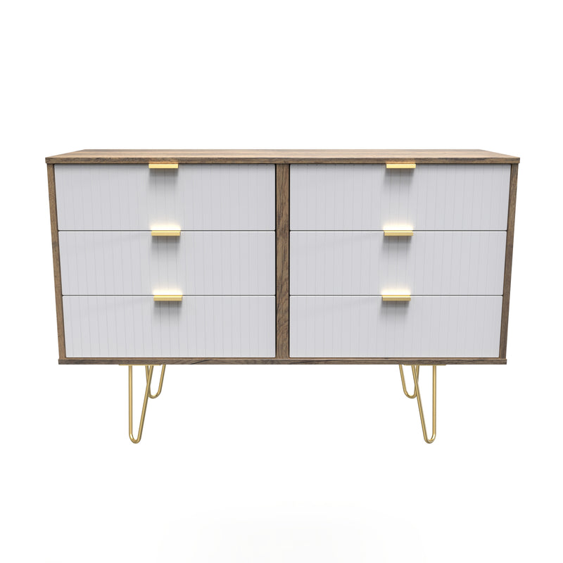 Breda Ready Assembled 6 Drawer Wide Chest in White Matt & Vintage Oak