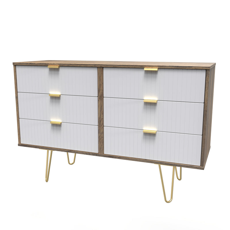 Breda Ready Assembled 6 Drawer Wide Chest in White Matt & Vintage Oak