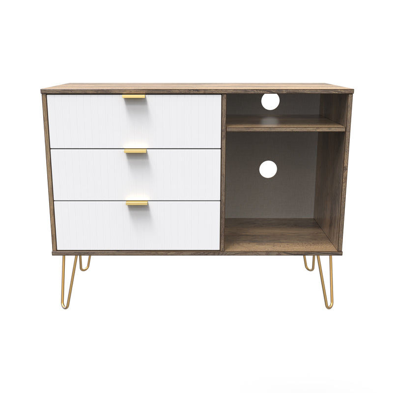Breda Ready Assembled 3 Drawer TV Unit in White Matt & Vintage Oak
