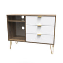 Breda Ready Assembled 3 Drawer TV Unit in White Matt & Vintage Oak