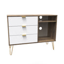 Breda Ready Assembled 3 Drawer TV Unit in White Matt & Vintage Oak