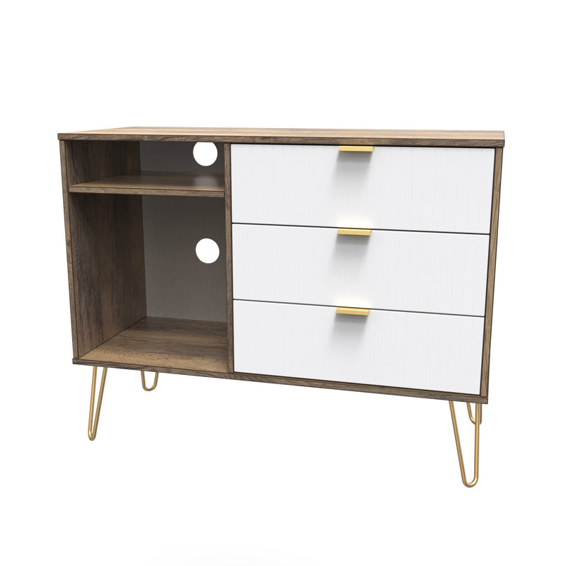 Breda Ready Assembled 3 Drawer TV Unit in White Matt & Vintage Oak