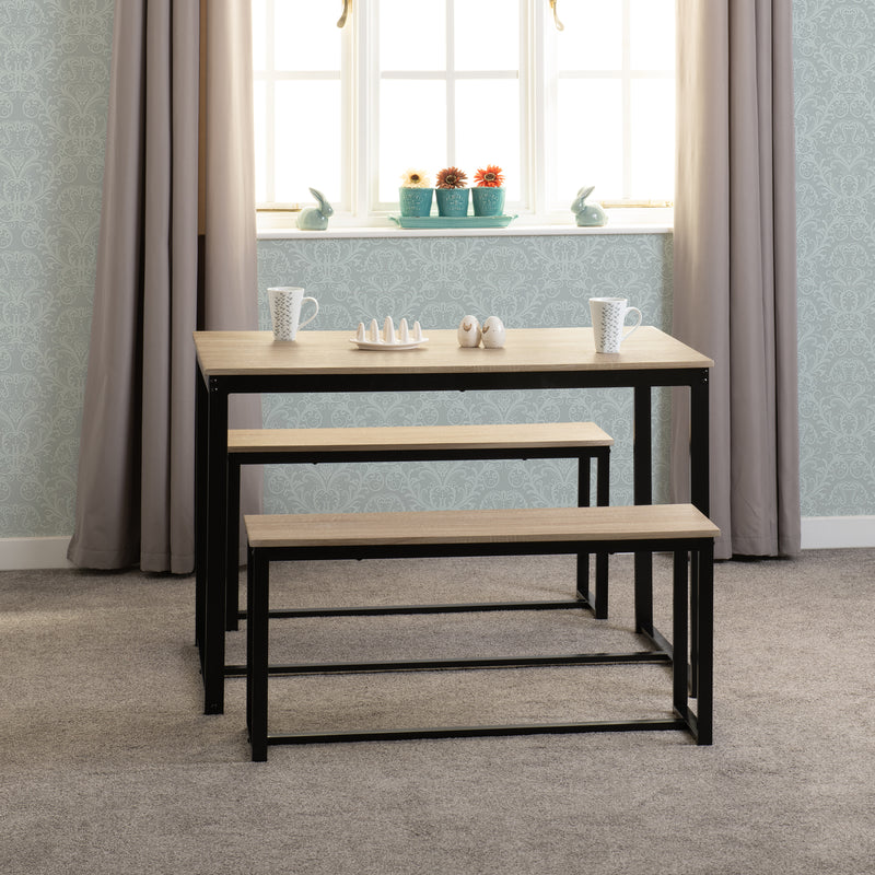 LINCOLN 1+2 DINING BENCH SET - SONOMA OAK EFFECT/BLACK