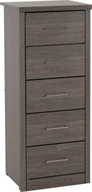 LISBON 5 DRAWER NARROW CHEST - BLACK WOOD GRAIN - BLACK WOOD GRAIN