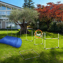 PawHut Pet Agility Training Equipment Dog Play Run Jump Obedience Training Set Carry Bag Adjustable (Pole + Hoop + Hurdle+Tunnel + Lunch Box)