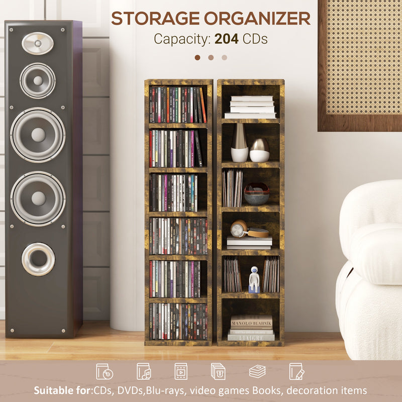 HOMCOM Set Of 2 CD Storage Units With Adjustable Shelves Rustic Brown