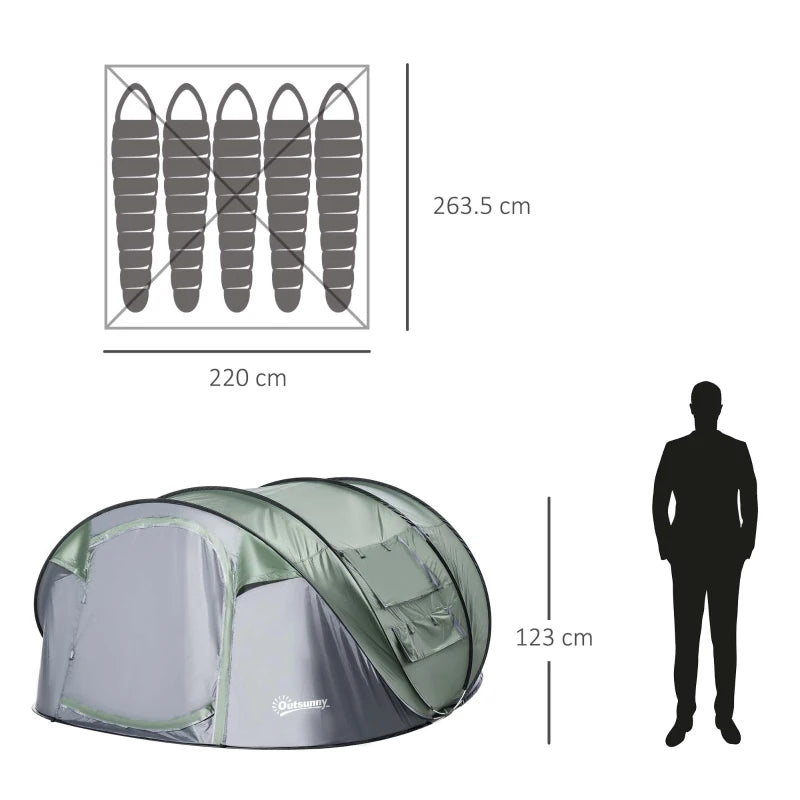 Outsunny 4-5 Person Family Pop-up Waterproof Camping Tent w/ 2 Mesh Windows & PVC Windows Portable Carry Bag
