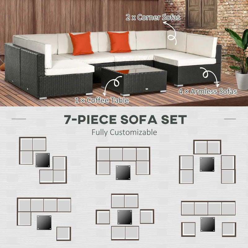 Outsunny Outdoor Rattan Furniture Sectional Sofa Set 7 Piece - Brown & Cream
