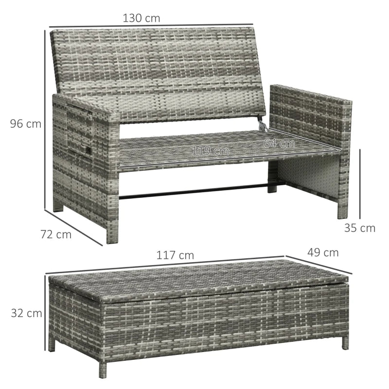 Outsunny Garden Rattan Daybed 2 Seater - Grey