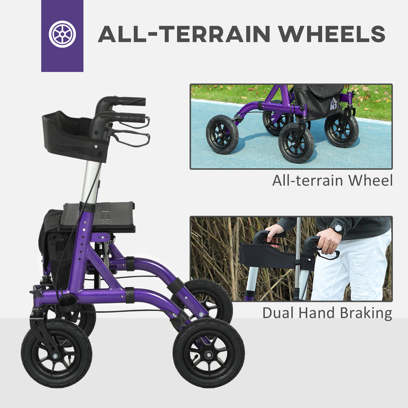 HOMCOM Rollator Walker with Seat, Backrest, Bag, All-terrain Wheels