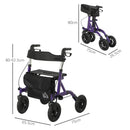 HOMCOM Rollator Walker With Seat, Backrest, Bag, All-terrain Wheels