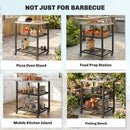 Outsunny Outdoor Grill Cart, Pizza Oven Stand with Adjustable Shelf, Hooks