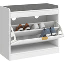 HOMCOM Shoe Bench with 1 Flip Drawer, Cushion, 5 Pairs for Entryway White