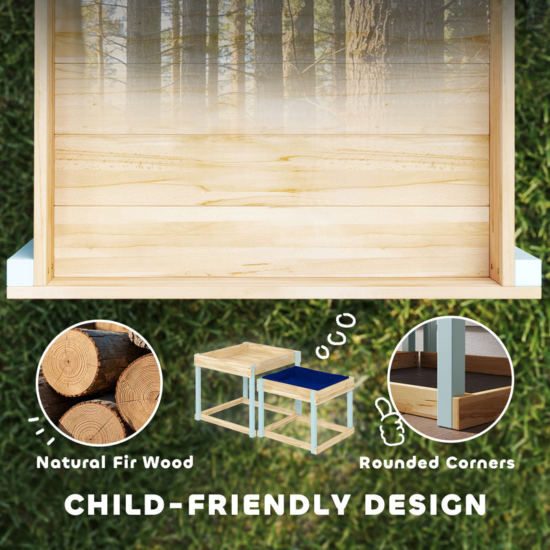 AIYAPLAY 2 PCS Wooden Sandpits, Sand And Water Play Tables With Bottom Liner