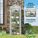 Outsunny 5 Tier Mini Greenhouse Grow House w/ Roll Up Door, White/Grey