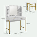 HOMCOM Makeup Vanity Desk Set With Lighted Mirror, Stool, Drawers, White