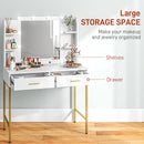 HOMCOM Makeup Vanity Desk Set With Lighted Mirror, Stool, Drawers, White