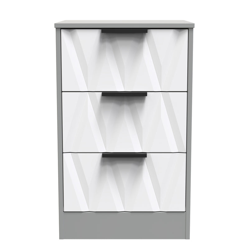 Calgary Ready Assembled 3 Drawer Bedside Cabinet in White Matt & Dusk Grey