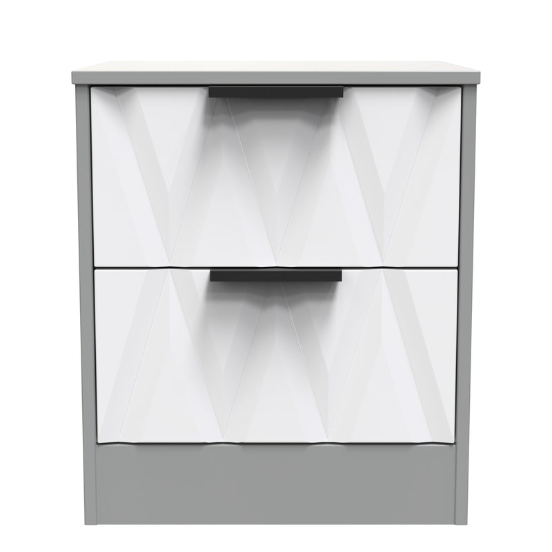 Calgary Ready Assembled 2 Drawer Bedside Cabinet in White Matt & Dusk Grey