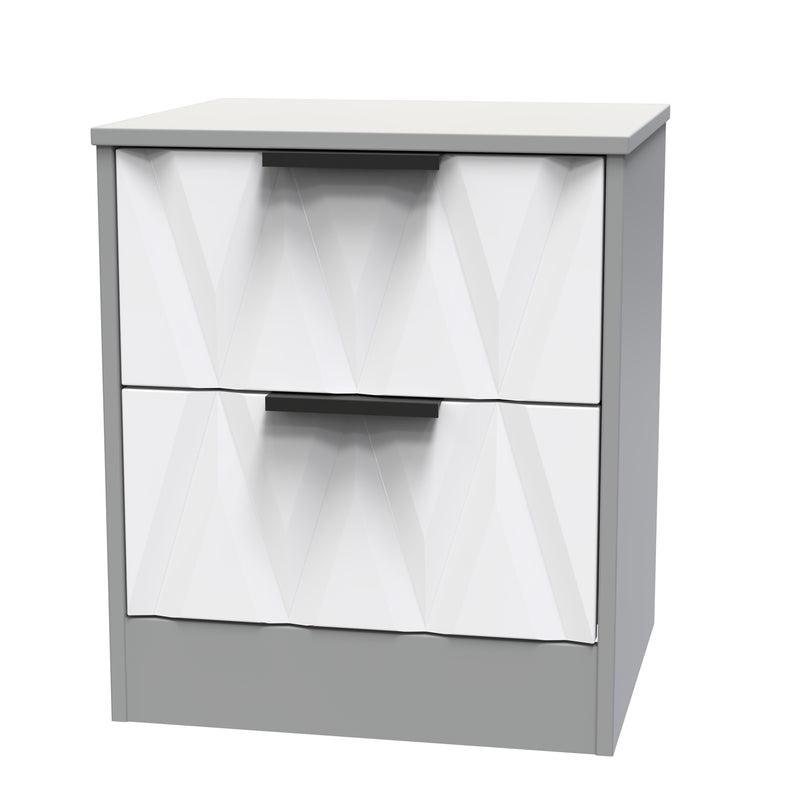 Calgary Ready Assembled 2 Drawer Bedside Cabinet in White Matt & Dusk Grey