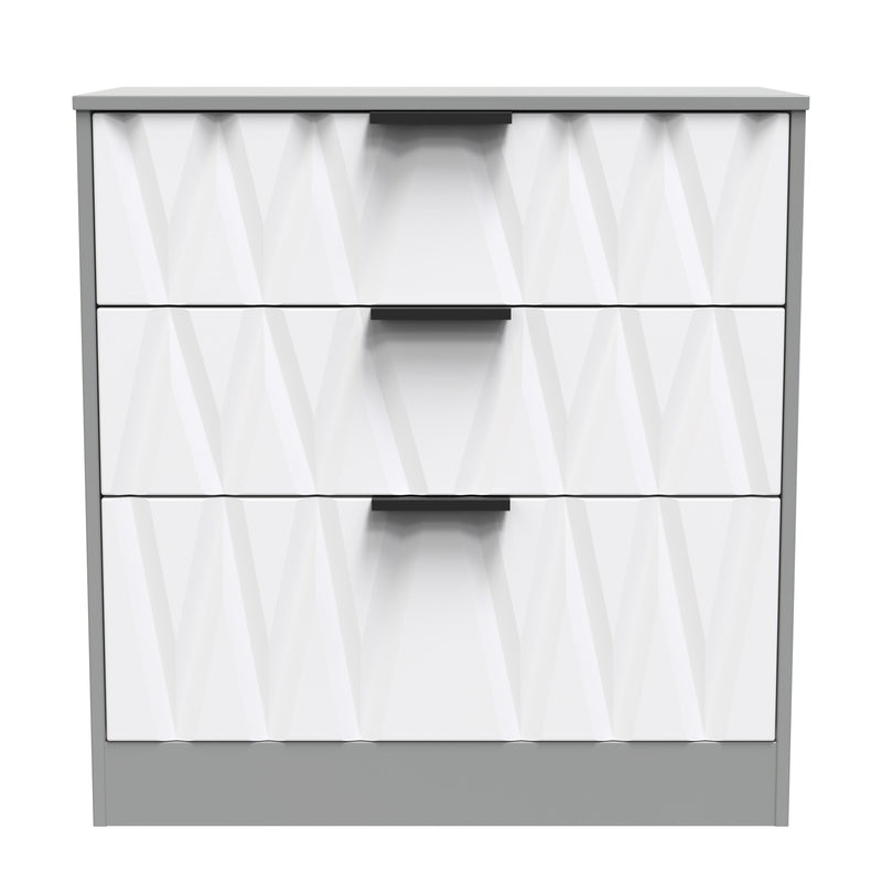 Calgary Ready Assembled 3 Drawer Deep Chest in White Matt & Dusk Grey