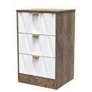 Ottawa Ready Assembled 3 Drawer Bedside Cabinet in White Matt & Vintage Oak