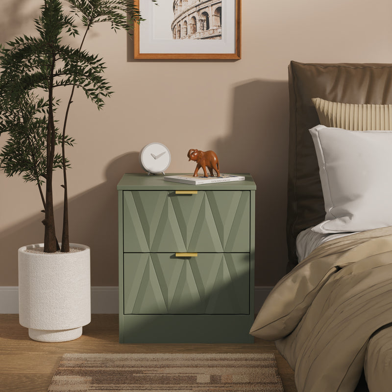 Ottawa Ready Assembled 2 Drawer Bedside Cabinet in Reed Green