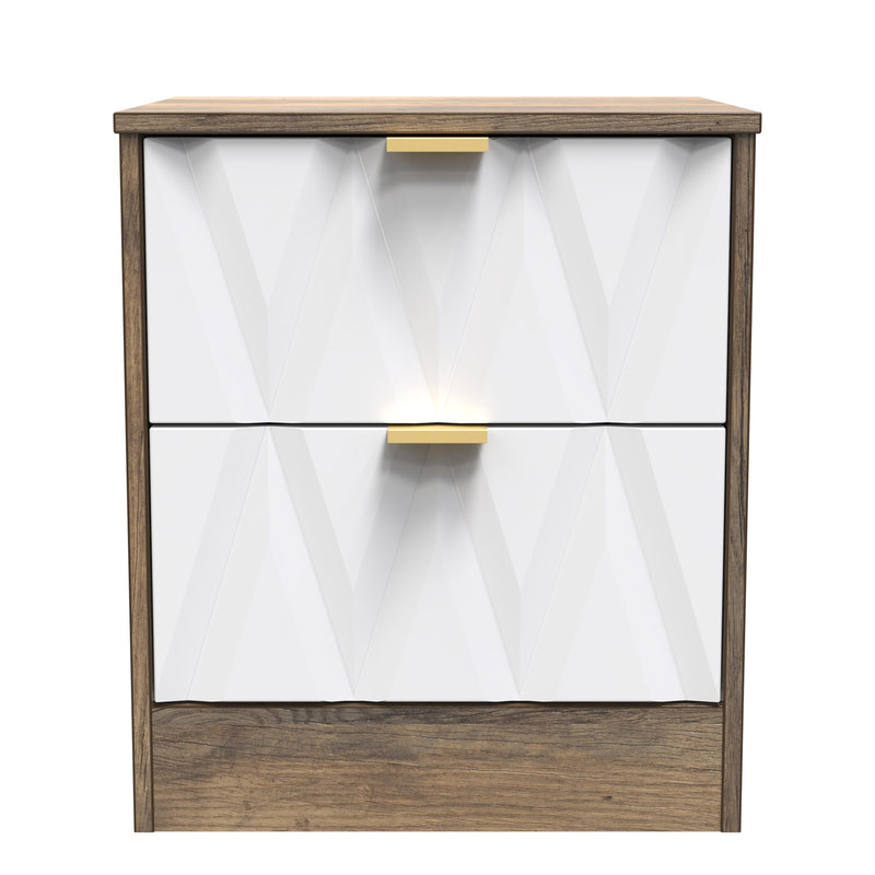 Ottawa Ready Assembled 2 Drawer Bedside Cabinet in White Matt & Vintage Oak